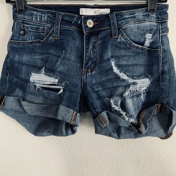KanCan Pants - KanCan Distressed Blue Dinem Cutoff Shorts